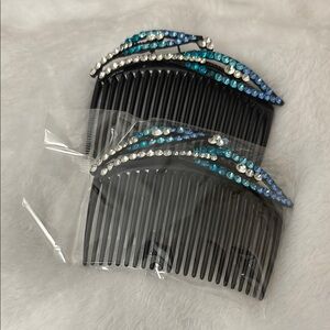 Elegant Black Hair Comb with Blue and Silver Accents